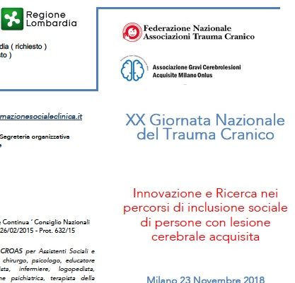 XX Giornata Nazionale del Trauma Cranico: Innovazione e ricerca nei percorsi di inclusione sociale di persone con cerebrolesione acquisita