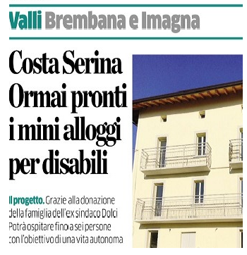 “Costa Serina, ormai pronti i minialloggi per Persone con Cerebrolesione Acquisita”: un articolo dell’Eco di Bergamo